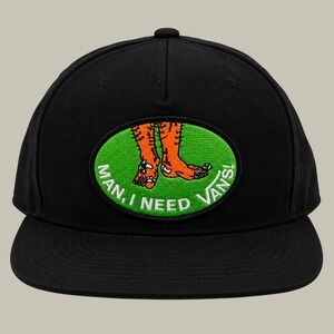 Custom Black Snapback with "Man I Need Vans" Sewn-On Patch NEW